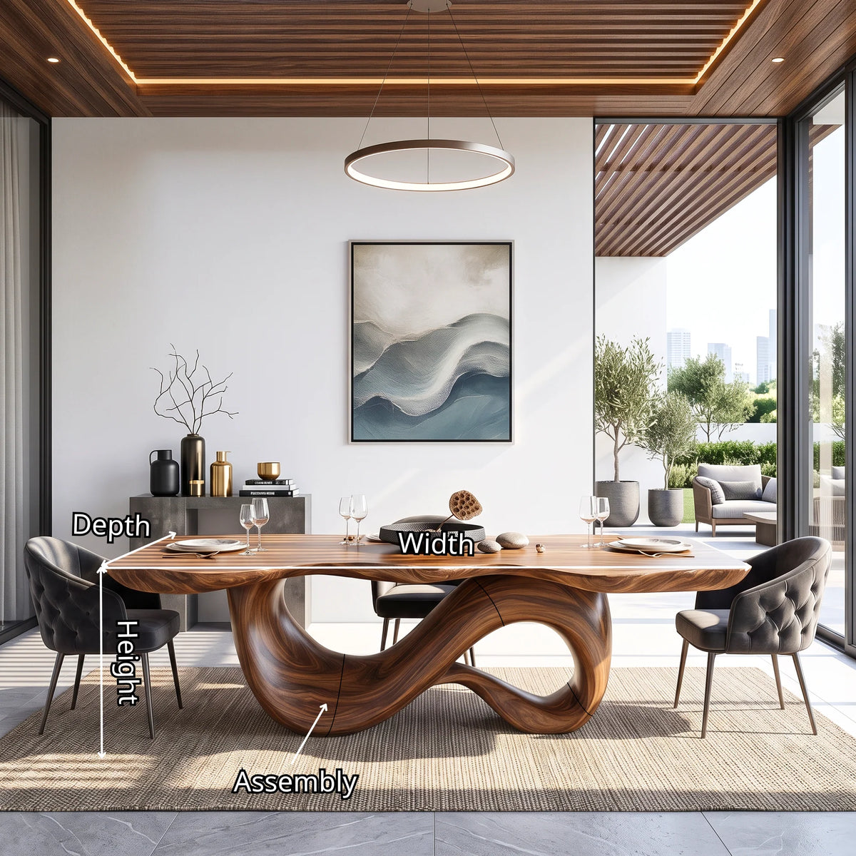Modern Solid Wood Dining Table with Sculptural Double Loop Base