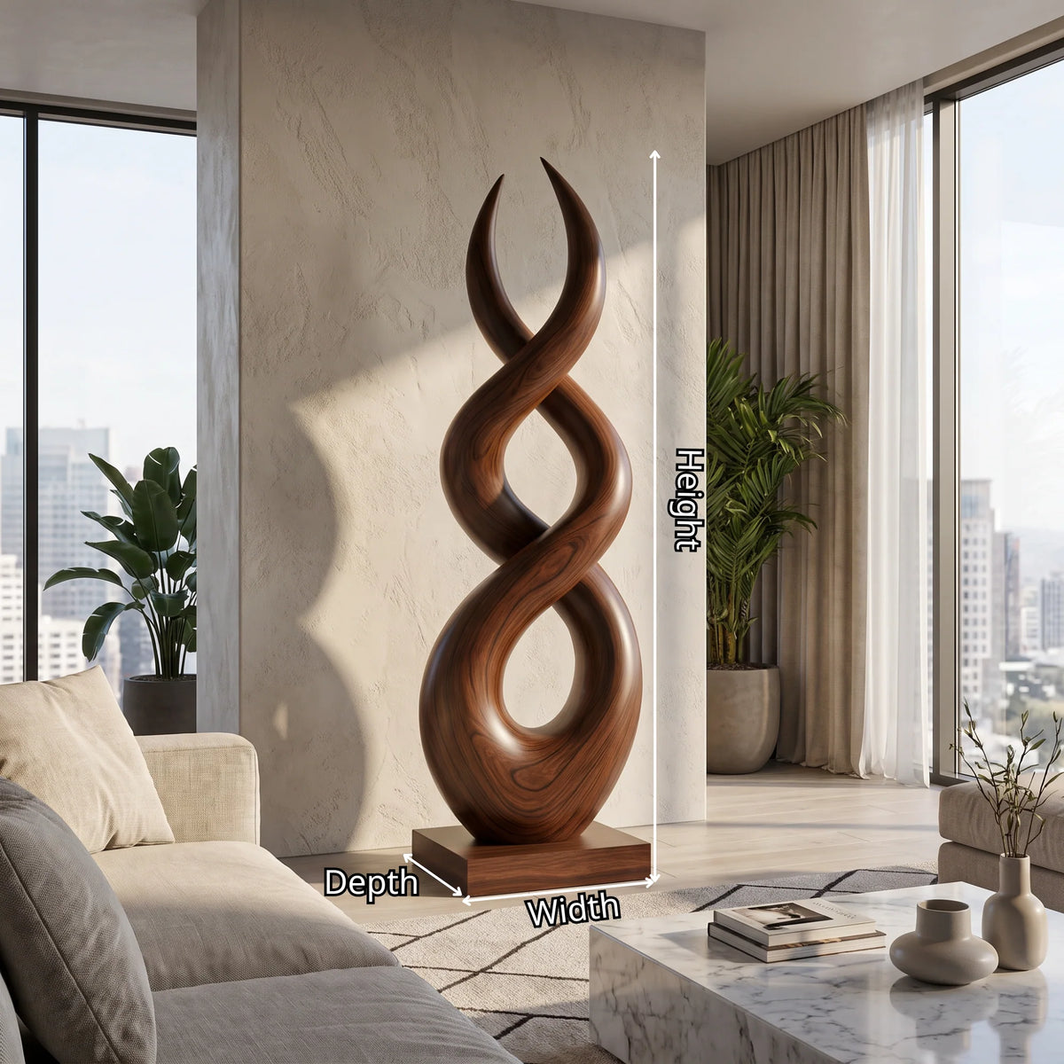 Handcrafted Solid Wood Infinity Twist Sculpture – Modern Decorative Accent for Entryways and Living Rooms