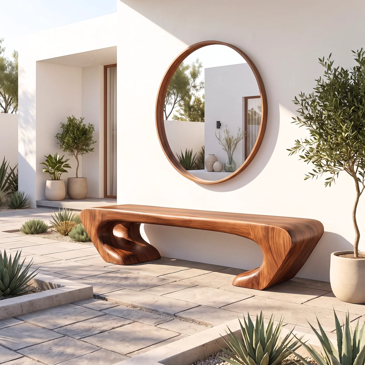 Organic Balance – Solid Wood Bench with Sculptural Asymmetrical Base and Flowing Seat