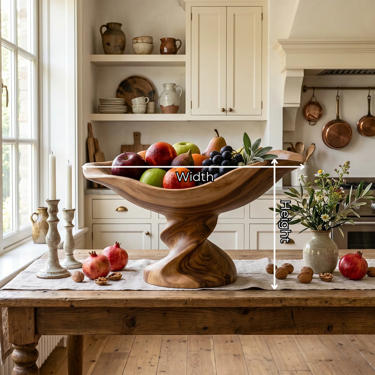 Solid Wood Boat-Shaped Fruit Bowl with Sculptural Raised Pedestal Base