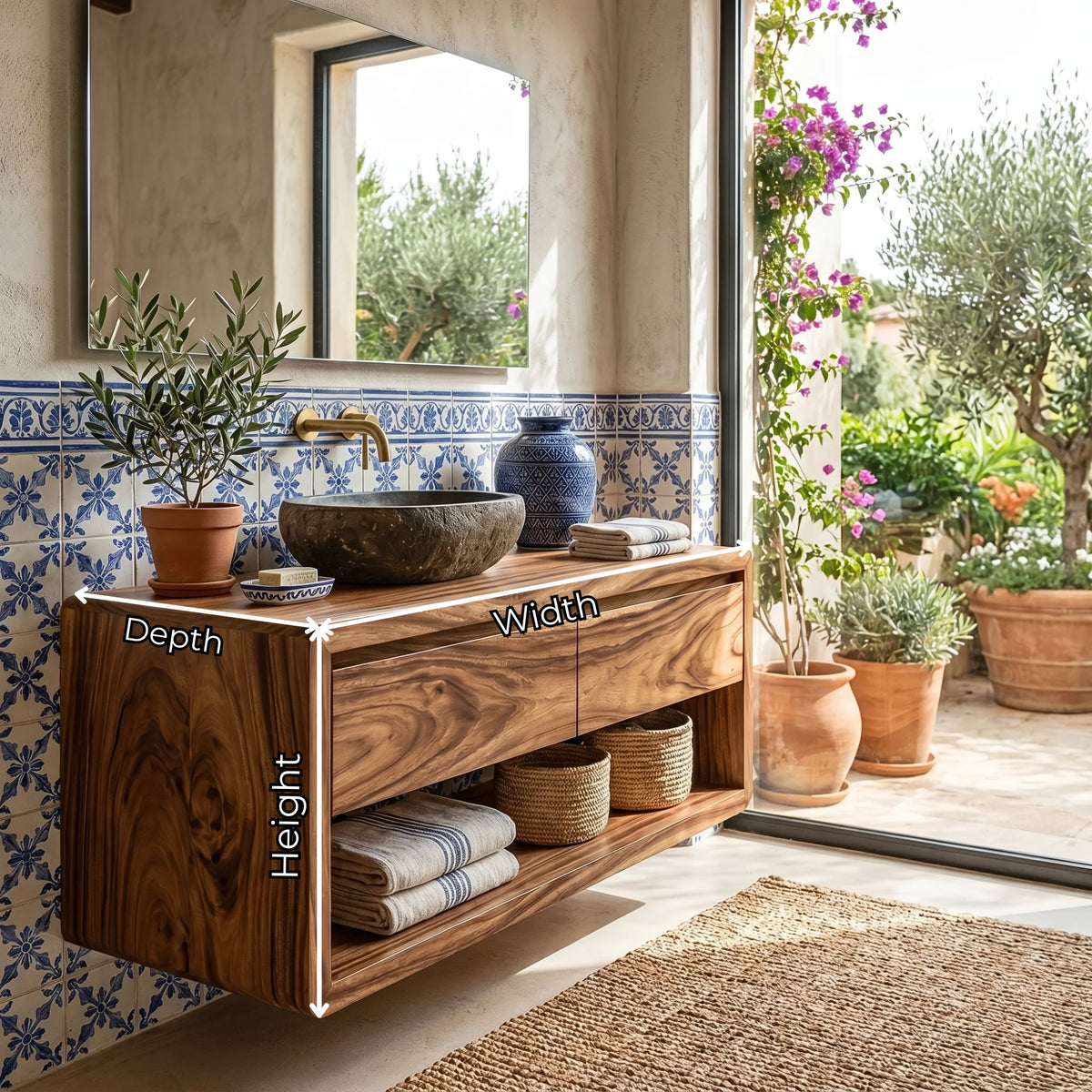 Floating Solid Wood Bathroom Vanity with Seamless Organic Frame – Modern Wall-Mounted Vanity Cabinet