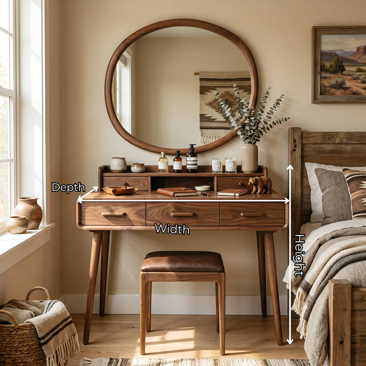 Solid Wood Makeup Vanity Table with Organizer Hutch and Spacious Storage Drawers