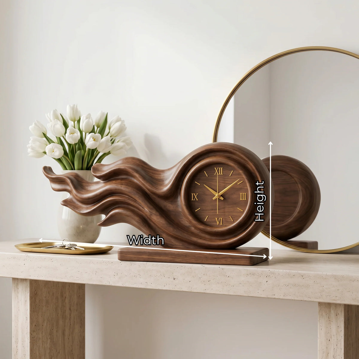 Handcrafted Solid Wood Wave Table Clock – Modern Sculptural Desk Clock for Home and Office