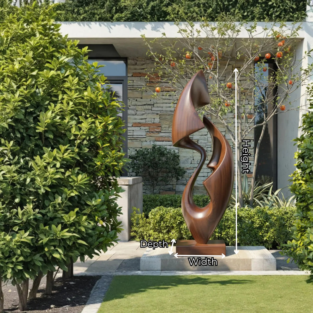 Organic Abstract Solid Wood Sculpture – Modern Decorative Art for Gardens and Contemporary Interiors