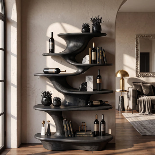 Cascade Form – Sculptural Wood Display Shelf with Tiered Platforms