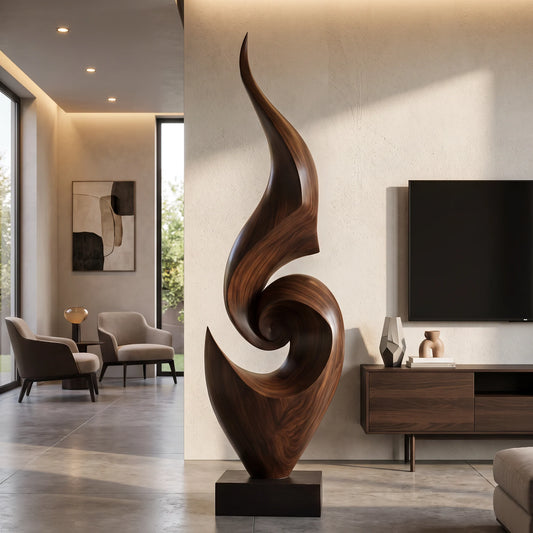 Tall Abstract Solid Wood Floor Sculpture – Luxury Statement Décor for Modern Living Rooms