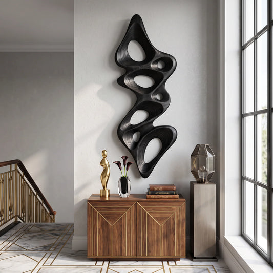 Vertical Flow – Abstract Wall Sculpture with Organic Carved Openings