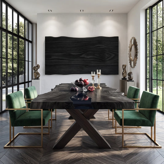 Live Edge Solid Wood Dining Table with Sculptural X-Shaped Base