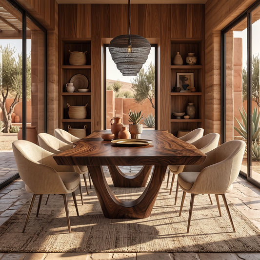 Organic Solid Wood Dining Table with Sculptural U-Shaped Base