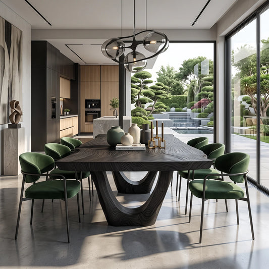 Organic Solid Wood Dining Table with Sculptural U-Shaped Base