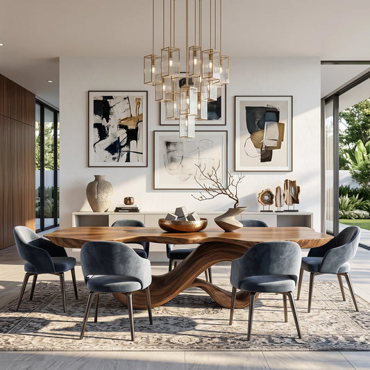 Modern Solid Wood Dining Table with Sculptural Double Loop Base