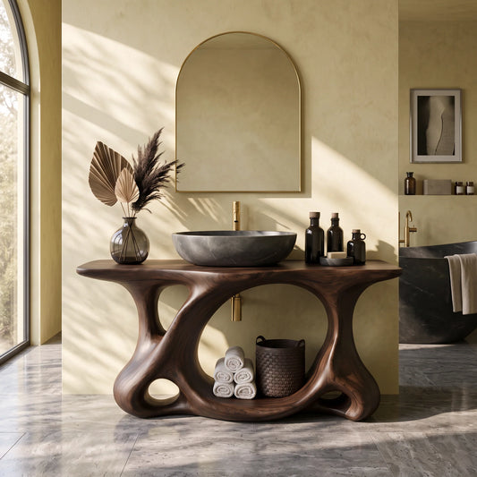 Solid Wood Bathroom Vanity with Sculptural Multi-Arch Base