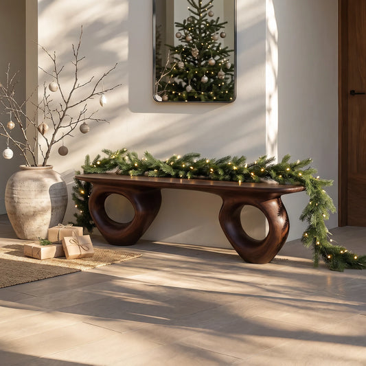 Organic Loop – Solid Wood Bench with Sculptural Ring Base and Live Edge Seat
