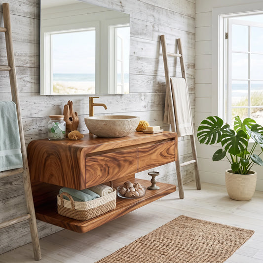 Floating Bathroom Vanity with Seamless Curved Frame – Modern Wall-Mounted Vanity Cabinet