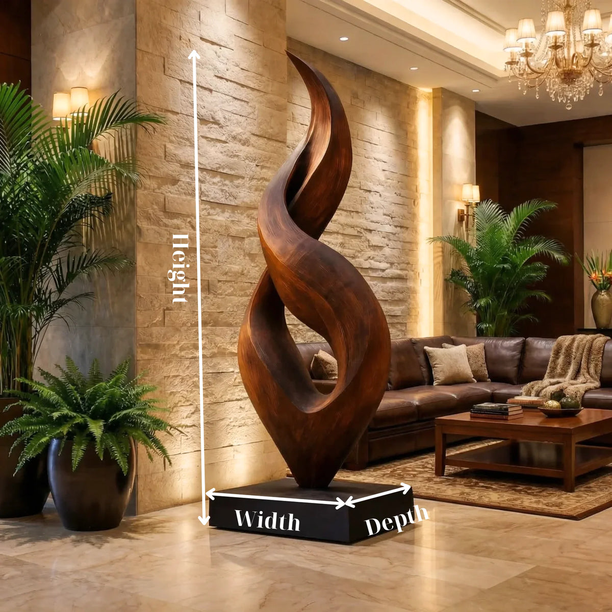 Abstract Twisting Floor Sculpture – Modern Freestanding Decorative Art for Indoor and Covered Outdoor Spaces