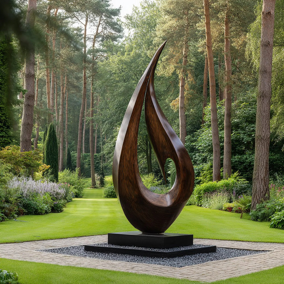 Outdoor Teardrop Solid Wood Sculpture – Modern Abstract Garden Art for Contemporary Landscapes