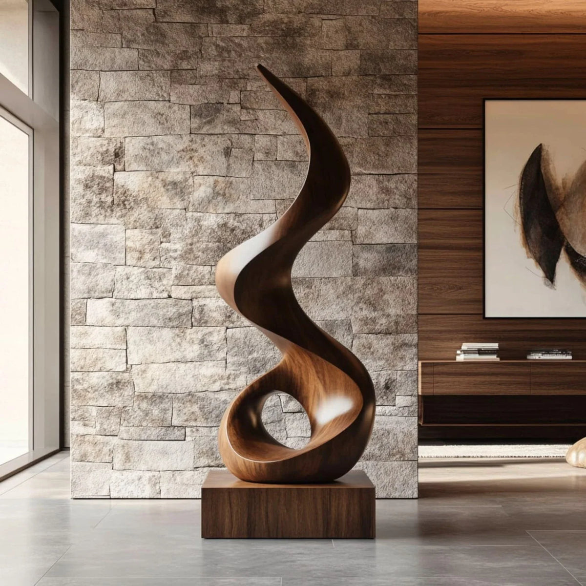 Modern Spiral Solid Wood Sculpture – Contemporary Abstract Decorative Art for Living Rooms