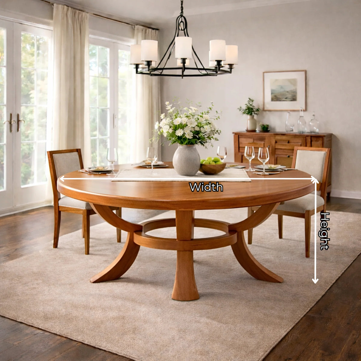 Large Round Solid Wood Dining Table with Sculptural Pedestal Base