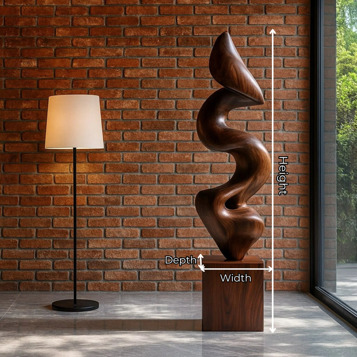 Handcrafted Solid Wood Ribbon Floor Sculpture – Modern Vertical Statement Art for Contemporary Interiors