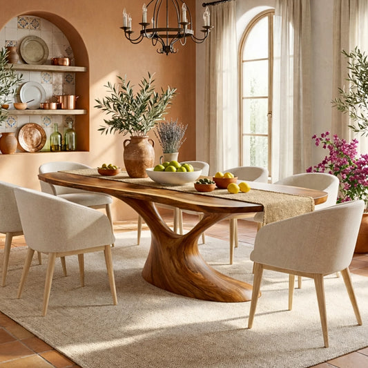 Organic Solid Wood Dining Table with Sculptural Flowing Base