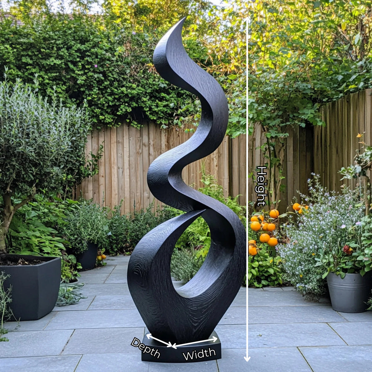 Outdoor Solid Wood Spiral Flame Sculpture – Modern Garden Art for Patios, Courtyards, and Landscapes