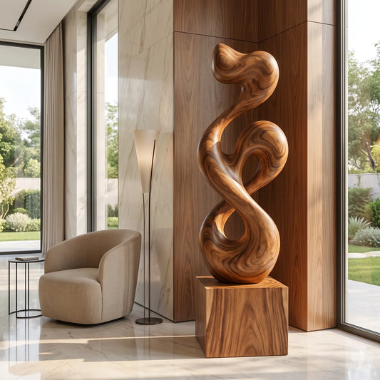 Organic Form Solid Wood Sculpture – Modern Decorative Art for Living Rooms and Offices