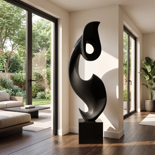 Tall Abstract Solid Wood Floor Sculpture with Plinth Base – Contemporary Statement Décor for Modern Interiors