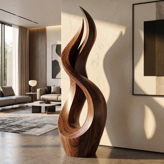 Outdoor Solid Wood Flame Sculpture with Textured Finish – Artistic Garden and Landscape Décor