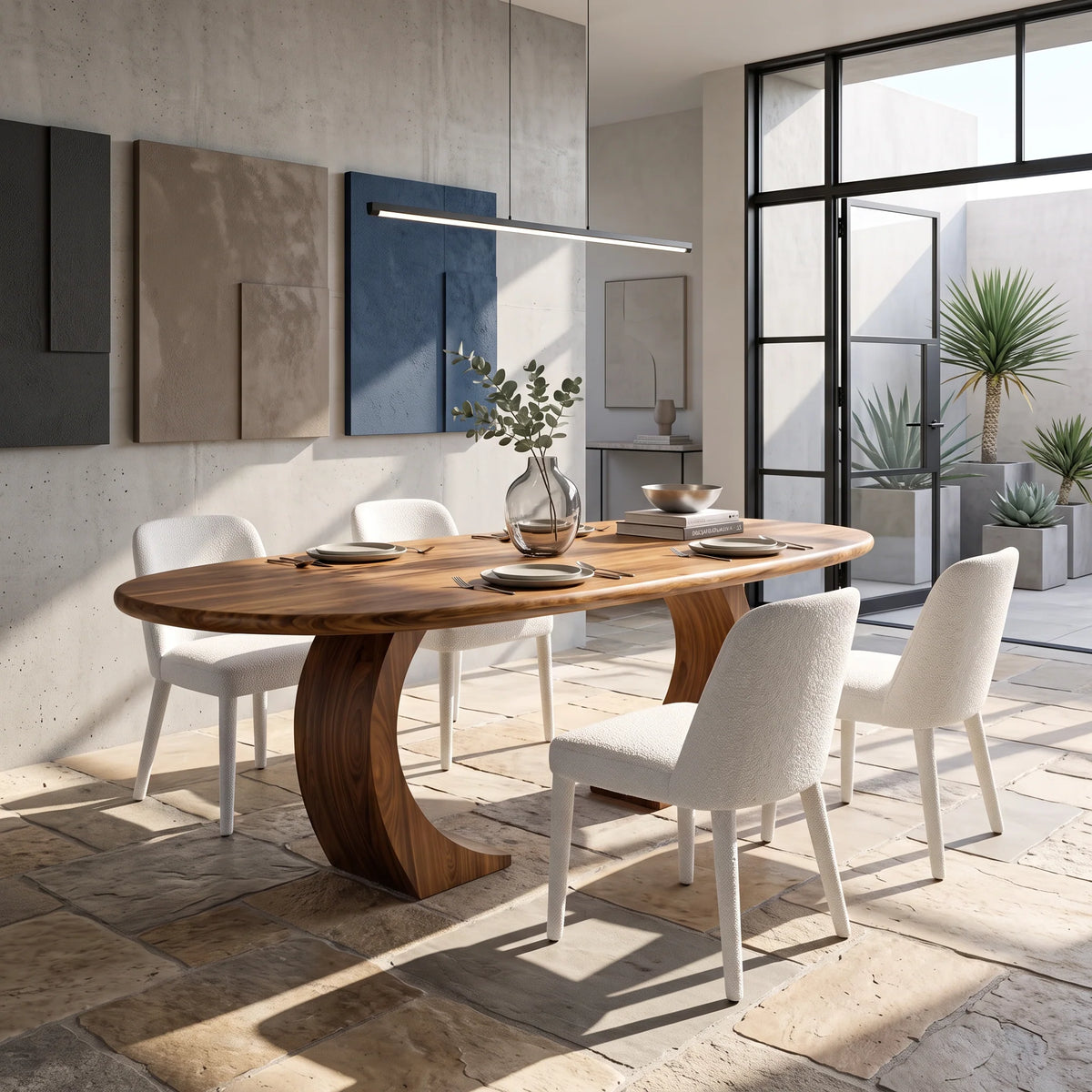 Oval Solid Wood Dining Table with Sculptural Curved Legs