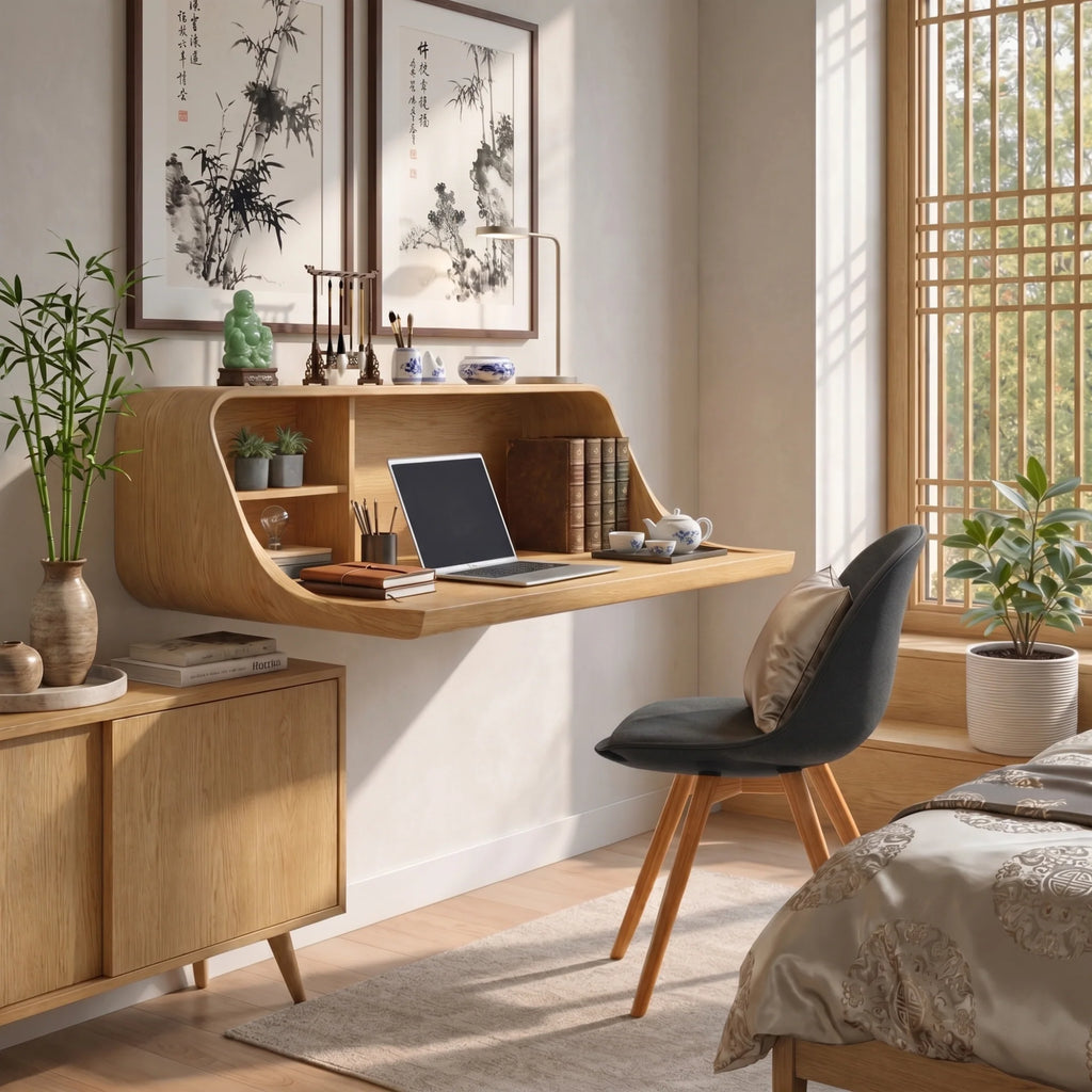 Modern Floating Desk with Integrated Shelves