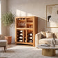 Solid Wood Wine Cabinet with Bottle Racks and Stemware Storage