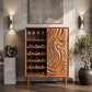 Solid Wood Wine Cabinet with Sculpted Wave Door and Wine Bottle Storage