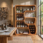 Solid Wood Wine Cabinet with Organic Open Shelves for Living Room Display