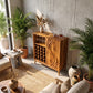 Solid Wood Wine Cabinet with Sculpted Wave-Carved Door for Dining Room