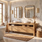 Solid Wood Double Sink Bathroom Vanity with Open Shelf Storage for Lodge Bathrooms