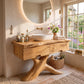Solid Wood Bathroom Vanity with Sculptural Root Pedestal and Drawer Storage
