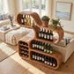 Solid Wood Wine Storage Cabinet with Sculptural Curved Display Shelves for Home Bar