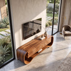 Sculptural Ribbon-Frame Solid Wood TV Console with Wave-Carved Doors