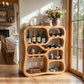 Solid Wood Wine Cabinet with Organic Display Niches and Stemware Rack