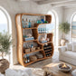 Solid Wood Wine Cabinet with Organic Open Shelves for Living Room Display