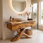Solid Wood Bathroom Vanity with Sculptural Root Pedestal and Drawer Storage