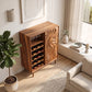 Solid Wood Wine Cabinet with Sculpted Wave Door and Wine Bottle Storage