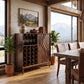 Solid Wood Wine Cabinet with Sculpted Wave-Carved Door for Dining Room