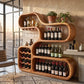 Solid Wood Wine Storage Cabinet with Sculptural Curved Display Shelves for Home Bar