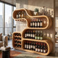 Solid Wood Wine Storage Cabinet with Sculptural Curved Display Shelves for Home Bar
