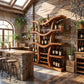 Solid Wood Freestanding Wine Rack with Sculptural Branching Shelves
