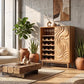 Solid Wood Wine Cabinet with Sculpted Wave Door and Wine Bottle Storage