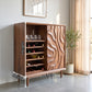 Solid Wood Wine Cabinet with Carved Relief Door and Integrated Bottle Shelves
