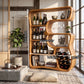 Solid Wood Wine Cabinet with Organic Open Shelves for Living Room Display