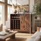Solid Wood Wine Cabinet with Sculpted Wave-Carved Door for Dining Room